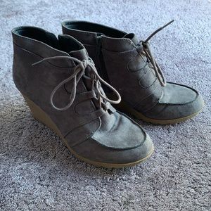 Grey wedge booties
